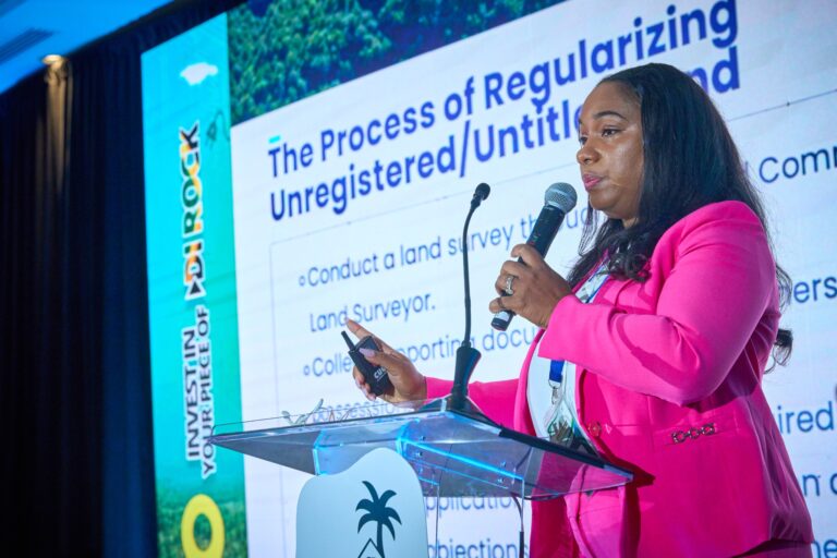 Presenter explaining the process of regularizing untitled land